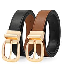 VONMELLI 2 Pack Women's Leather Belts for Jeans Dresses Fashion Gold Buckle Ladies Belt