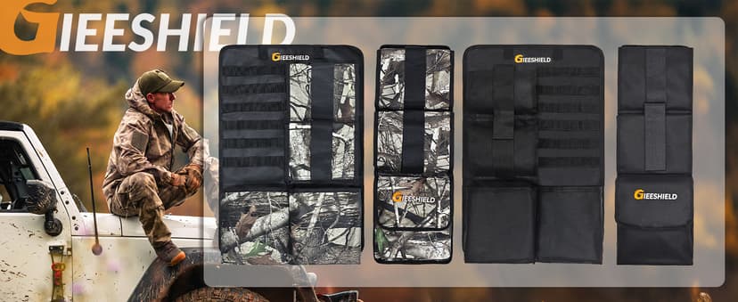 Truck Gun Rack(Set of 2), Seat Back Gun Rack with Adjustable Straps, 600D Oxford Cloth, Universal Rifle Holder, PVC Coated, Secure Storage Pockets for Hunting Gear, Easy to Install Vehicle Gun Rack