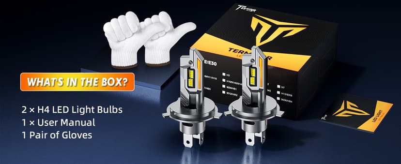 Termitor Upgraded H4/9003/HB2 Bulbs, 50,000LM 10X Ultra Bright, Real 1:1 Mini Size, 6500K Cool White H4 9003 Fog Lights Bulb with Cooling Fan, IP68 Waterproof, Plug and Play, Pack of 2