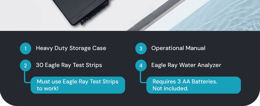 Eagle Ray Digital Water Testing Kit for Spa & Pool - Digital Hot Tub Water Tester by AquaDoc with Analyzer & Hot Tub Test Strips for Chlorine, Bromine, Total Hardness, pH and More