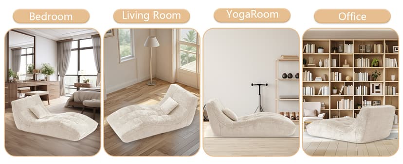 Chaise Lounge Chair with Curved Back, Modern Upholstered Recliner Sofa, Tufted Accent Lounger Comfortable Lazy Chair for Bedroom, Apartment (Beige)