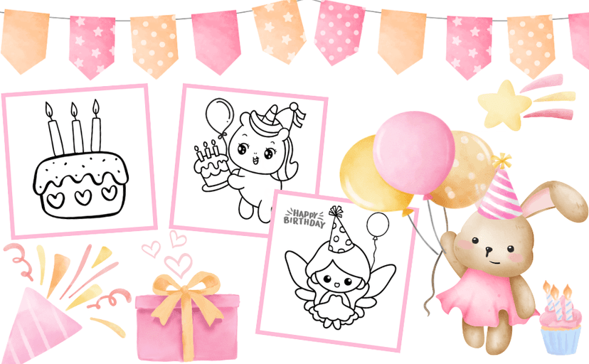 I am Three Birthday Coloring Book for Girls: Gift for 3 Year Old Kids | Big and Easy Designs to Color | Cake Animals Balloons B0D8B3G5GB