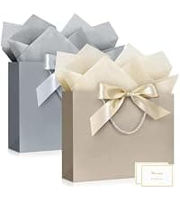 JMANNI Gift Bag, 1PCS Gift Bags Large with Ribbon and 1 Greeting Cards 2 Tissue Paper, Portable Paper Gift Bag with Handles, Birthday Gift Bags,Present Bags for Wedding Party Mothers Day