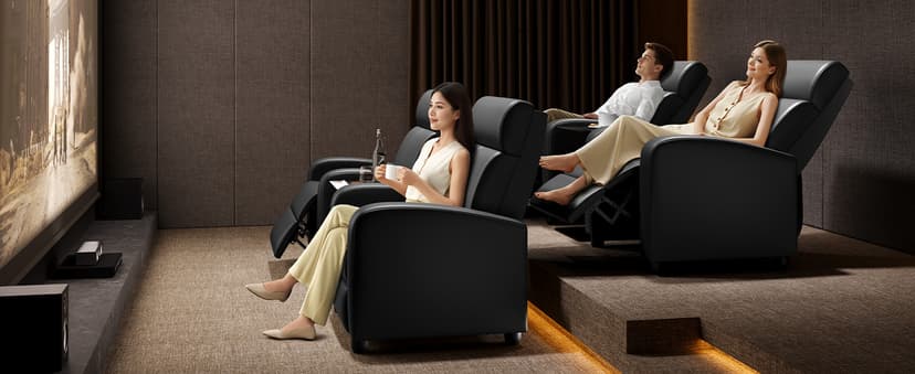 Yaheetech Recliner Chair PU Leather Recliner Sofa Home Theater Seating with Lumbar Support Overstuffed High-Density Foam & Pocket Springs, Push Back Recliners Armchair for Living Room