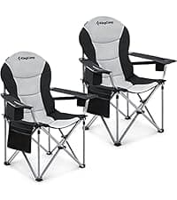 KingCamp Oversized Camping Chair with Adjustable Lumbar Support, 550lbs Heavy Duty Padded Folding Lawn Chair for Adults, Outdoor Armchair with Cooler Bag, Cup Holder & Side Pocket for Fishing, Travel