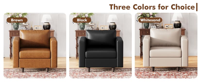 ABCASA Faux Leather Accent Chair with Ottoman,Upholstered Armchair with Storage,Extra-Deep-Seated Modular Single Sofa,Reading Chair with Footrest for Living Room Lounge Chair Brown