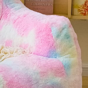 Bean Bag Chair with Filling, Faux Fur Comfy BeanBag Chairs for Teens, Adults, Bedroom, Living Room, Reading - Rainbow