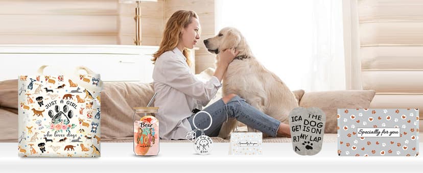 Dog Mom Gifts for Women, 16OZ Glass Cup Unique Christmas Gifts Idea Box set with Socks for Dog Lovers, Dog Mom Birthday Mothers Day Gifts Basket