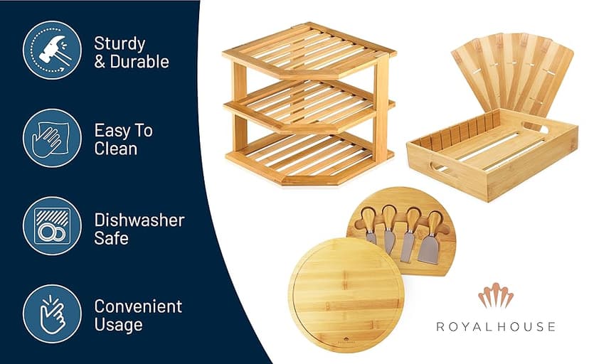 RoyalHouse Bamboo Cheese Board and Charcuterie Boards Set & Serving Tray for Meat, and Wine - Birthday Gifts for Women, Wedding Gifts for Couples 2025, Bridal Shower, Housewarming Gifts New Home