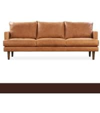 POLY & BARK Argan 93” Leather Sofa – Full-Grain Italian Aniline Leather, Feather-Down Comfort, Solid Wood Frame – Cognac Tan