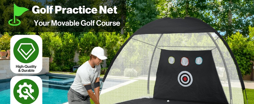 Golf Net: 10 x 7ft Golf Hitting Practice Net for Backyard Driving, Indoor & Outdoor Chipping Training Net with Mat, Targets & Balls, Ideal Gifts for Christmas Him Men Dad Husband Grandpa Boys Golfers
