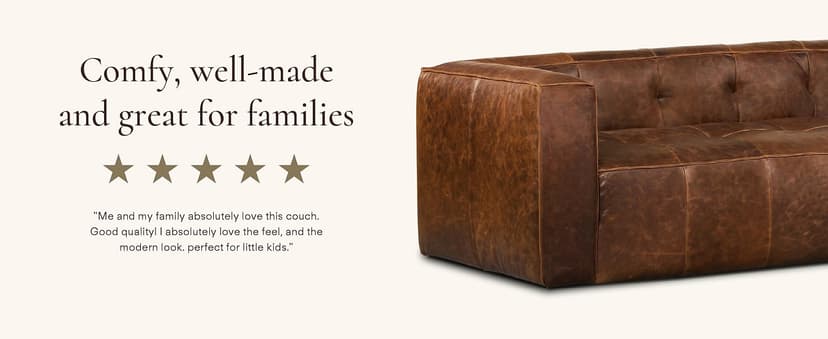 POLY & BARK Capa 96.5" Sofa – Chocolate Brown Full-Grain Pure-Aniline Italian Leather, Boxy Modern Design, Feather-Fiber Cushions, Solid Wood Frame