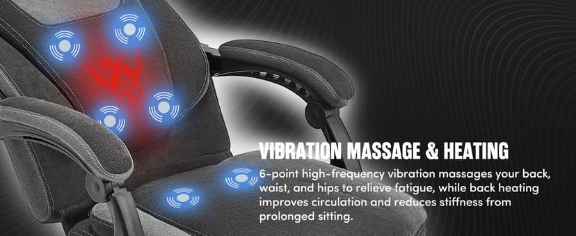Massage Office Chair with Foot Rest,6-Point Vibration & Heat Executive Office Chairs,Ergonomic Computer Chair for Heavy People,Big and Tall Fabric Office Chair,Recliner with Padded Armrest,BlackGrey