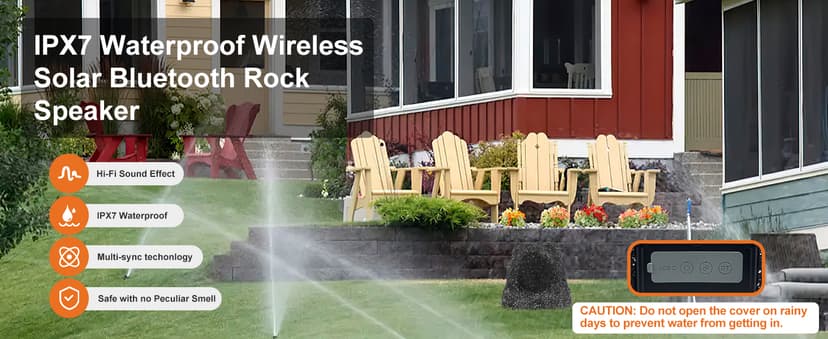 STUDIOFINIX 6.5" Rock Speakers Outdoor Waterproof - 5.3 Bluetooth Wireless Speaker Solar Powered Max Peak 200W for Garden,Patio,Deck,Pool,Backyard (Gray 1 Pair)