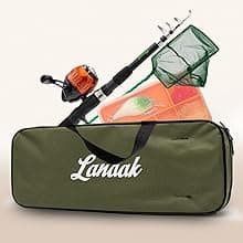Lanaak Kids Fishing Pole, Kids Portable Telescopic Fishing Rod Set, Tackle Box and Fishing Net Combo Kit, Kids Fishing Gear for Boys and Girls Age 5-10 and Youth