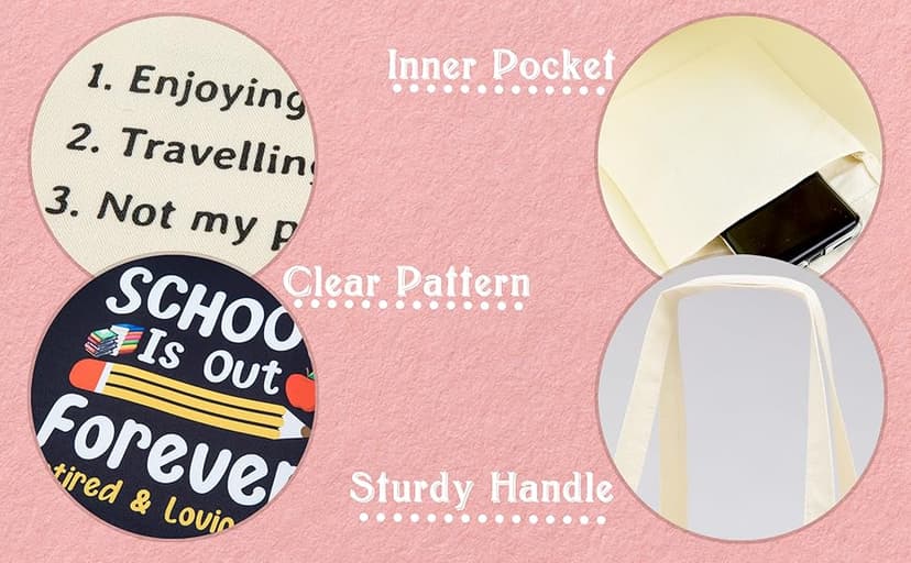 PARBEE Tote Bag, Large Black Canvas Bag with Pocket, Funny Retirement Gift for Teachers, Reusable, Machine Washable, Tote Bag for Retired Teachers, Unisex