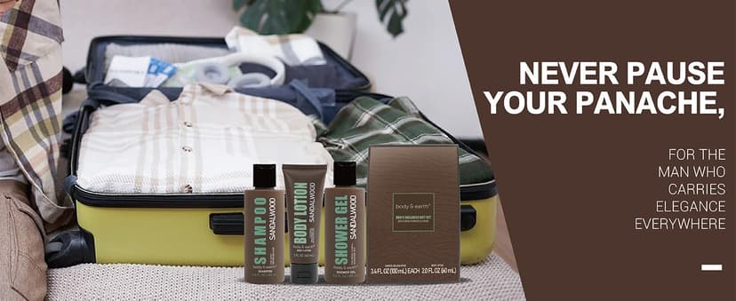 BODY & EARTH Men Gift Sets - 3PC Mens Gift Baskets Includes Sandalwood Shower Gel, Body Lotion, Shampoo, Mens Gift Basket as Birthday and Christmas Gifts for Men, Boyfriends and husbands
