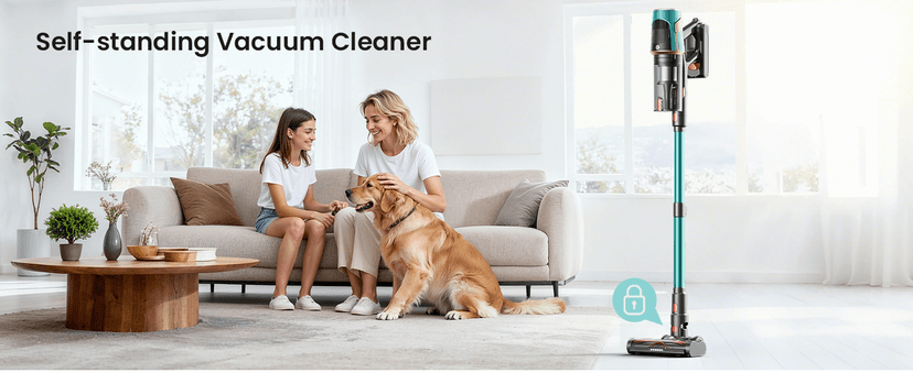 Cordless Vacuum Cleaner, Upgraded 580W 48KPA 65Mins Vacuum Cleaners for Home, Cordless Stick Vacuum Cleaner with Self-Standing and LED Screen, Anti-Tangle Wireless Vacuum for Pet Hair/Carpets/Floors