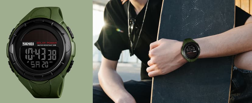 Gosasa Men's Outdoor Sports Multifunction Solar Power LED Digital Watches 50M Water Resistant