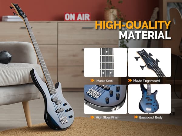 GLARRY 4 String Electric Bass Guitar Beginner Kit, GIB Series Full Size Solid Body Bass Guitar with 20W AMP, Gig Bag Backpack and Accessories (Dark Blue)