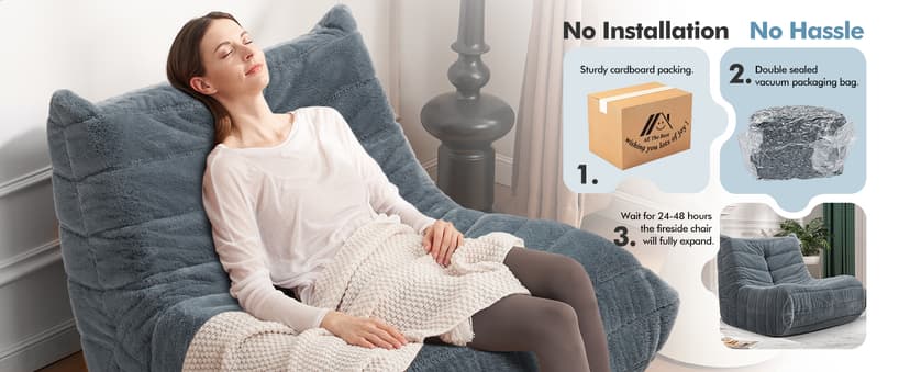 Bean Bag Chair Big Sofa Beanbag Chair for Adults Fireside Chair Bean Bag Lounger with Memory Foam Filled for Home,Apartment or Gaming Venue(Grey Plush Single)