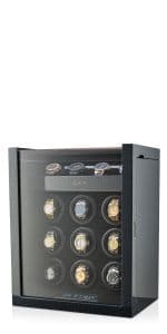 TIMECUBE 12 Watch Winder with 6 Storage Slots, LED Light and Automatic Motor-Stop (Carbon)