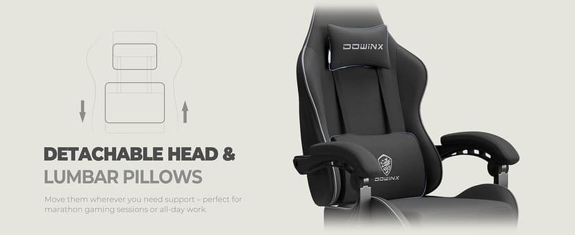 Dowinx Gaming Chair Fabric with Pocket Spring Cushion, Massage Game Chair Cloth with Headrest, Ergonomic Computer Chair with Footrest 290LBS, Black