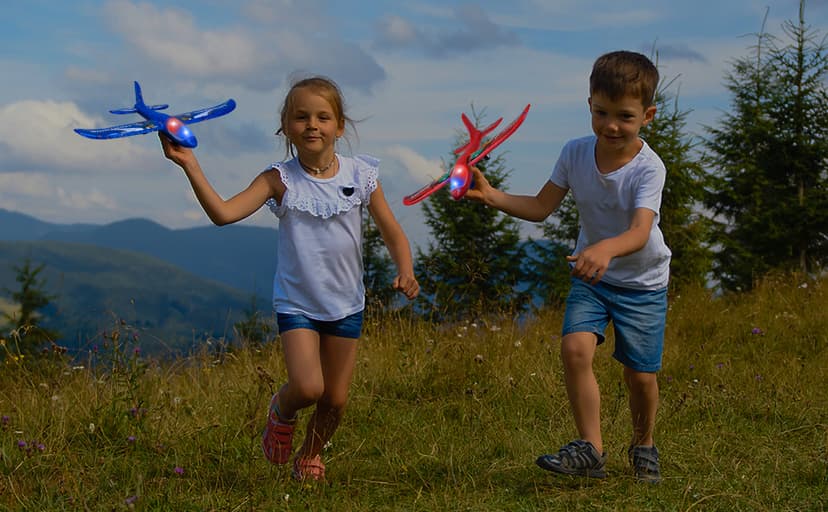 3 Pack Airplane Launcher Toys, 2 Flight Modes LED Foam Glider Catapult Plane, Outdoor Flying Toy for Kids, Birthday Gifts for Boy Girl 6+ Year Old, B-Day Party Supplies