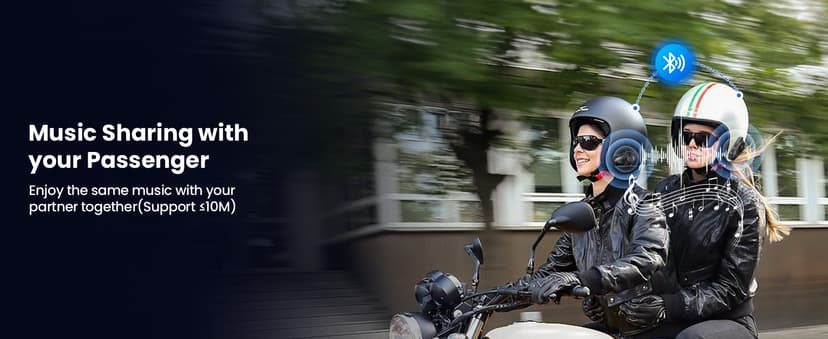 JESIMAIK Motorcycle Helmet Bluetooth Headset, 10 Way 2KM Helmet Communication System, Multitasking Audio Motorcycle Intercom, 2 Mics&40mm Speaker (1 Pack)