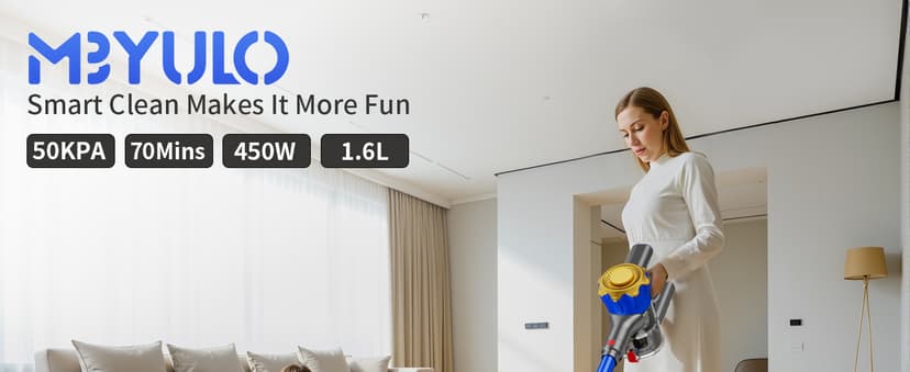 MBYULO Cordless Vacuum Cleaner, 580W 50Kpa Powerful Stick Vacuum, Up to 70Mins Rechargeable Battery, Vacuum Cleaners for Home Anti-Tangled Lightweight Handheld for Hardwood Floor, Carpets, Pet Hair
