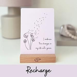 New Mom Affirmation Cards - 50 Postpartum Affirmation Cards for Women - Pregnancy & Self-Care Gifts for New Mom After Birth in Tin Box with Wooden Stand