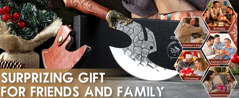 ROCOCO Viking Cleaver Knife Butcher Meat Cutting Boning Knife Hand Forged Chinese Kitchen Axe with Sheath Home Outdoor BBQ Camping Chirstmas Birthday Chirstmas Mother Father Gift Men