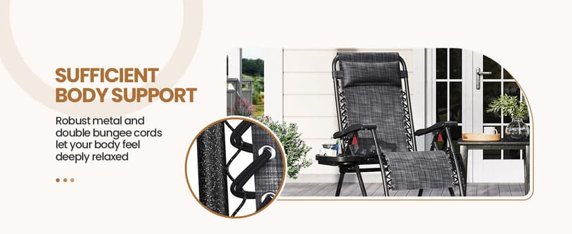 Yaheetech Zero Gravity Recliners Outdoor Adjustable Folding Reclining Lounge Chairs w/Pillows, Cup Holder Trays and Carry Strap for Patio Backyard Beach Gray Set of 2