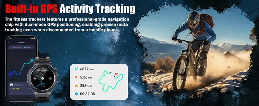 Military Smart Watch for Men Built-in GPS with LED Flashlight Compass, 1.43" AMOLED Display 5ATM Waterproof Fitness Tracker with Heart Rate/Sleep/Blood Pressure, Watches for Android/iPhone, Black