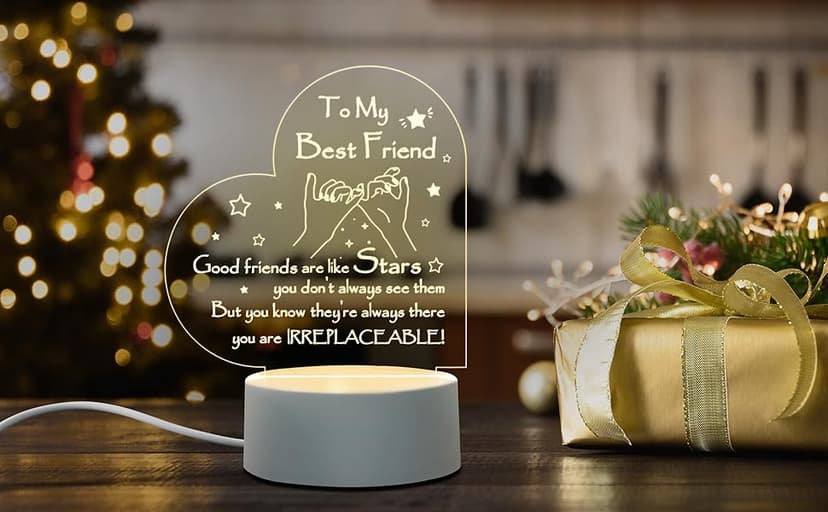 Afterprints Friendship Gifts - Engraved Heart-Shaped Night Light, Best Friend Birthday Gifts for Women, Girls Friends, Christmas Gift for Friends, Acrylic Night Lamp