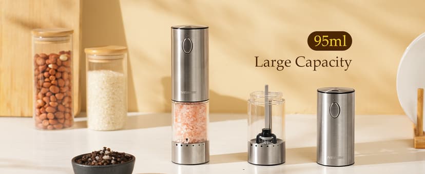 Salt and Pepper Shakers with Adjustable Coarseness, LED Lights, Large Capacity, Kitchen Appliances Gifts for Women Newise Electric Salt and Pepper Grinder Set, Rechargeable, Stainless Steel B0CZCNDWYB