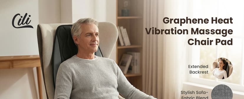CILI Vibration Massage Chair Pad, Quiet Back Massager for Office Chair, Sofa & Recliner, Independent Graphene Heat & Massage Control, Fathers Day Gift for Back Pain Relief (Vibration Only)