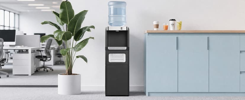4 in 1 Water Cooler Dispenser with Ice Maker, Hot & Cold Water Dispenser for Home & Office, 33lbs/24H Bullet Ice, Top Loading 3-5 Gallon, Child Safety Lock, Ice Ready in 7 Mins (Black)