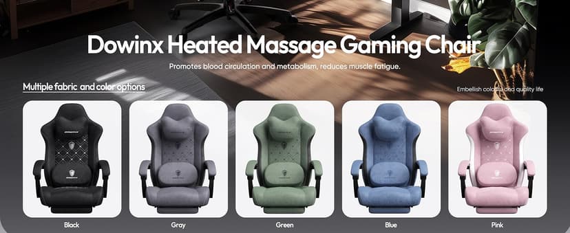 Dowinx Gaming Chair with Heated Massage Lumbar Support,Big and Tall Fabric Gaming Chairs for Adults with Footrest, Ergonomic Computer Game Chair with Poket Spring Cushions, 350lbs, Black
