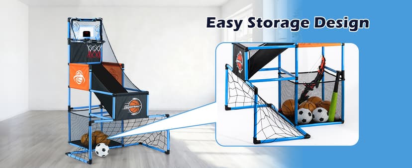 2 in 1 Basketball Arcade Game & Soccer Goal for Kids, Adjustable Kid Basketball Hoop with 6 Balls and Pump, Indoor Outdoor Games for Kid Toys for 3-12 Year Old Kids Birthday Gifts for Boys Girls