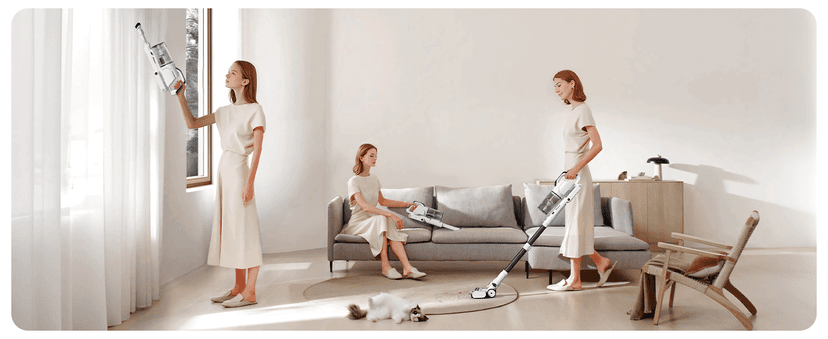 Cordless Vacuum Cleaner, 600W 50KPA 65Mins Runtime Fast Charging Vacuum Cleaner, Self-Standing LED Light Touch Screen Stick Vacuum for Home Light Weight,for Pet Hair/Carpet/Floor, White