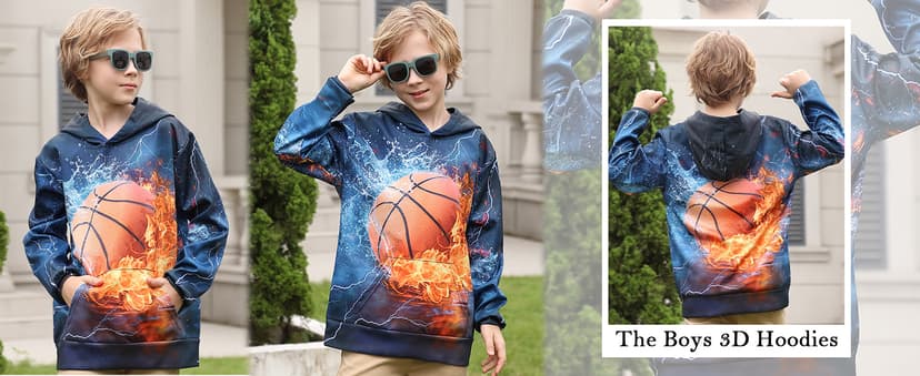 Lovekider Boys Hoodies Sweatshirt Cool 3D Print Pullover with Big Pocket for Kids Fashion Warm Winter 6-16 Years
