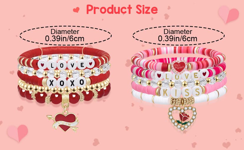 Valentines Gifts For Her - Love Heart Bracelets for Girlfriend, Lover, Best Friends, Wife, Women