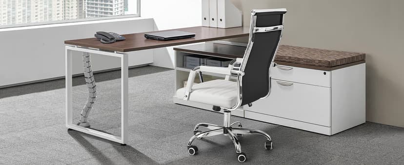 Furmax Ergonomic Office Desk Chair, Executive Ribbed Mid-Back PU Leather Conference Room Chair Adjustable Swivel Chair with Arms (1, White)