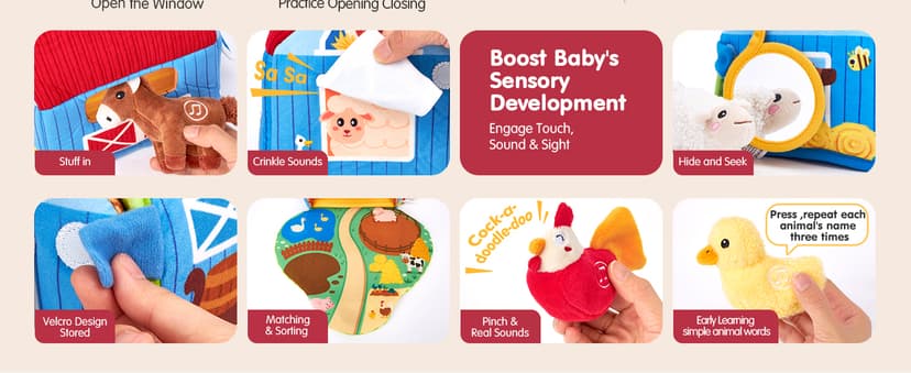 6PCS Farm Toys Montessori Toys for 6 Month Old Baby Gifts Toddlers Christmas Stocking Stuffers 1 Year Old Boy Girl Gifts hahaland Baby Toys 6-12 Months, Surprise Barn Farm Animals with Sounds Word B0F2HRNW75