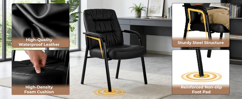 OLIXIS Office Waiting Room Guest Chair, 500lbs Office Reception Lobby PU Leather Chair No Wheels with Padded Armrest for Conference Lobby Medical Waiting Area Bedroom Elderly, Black