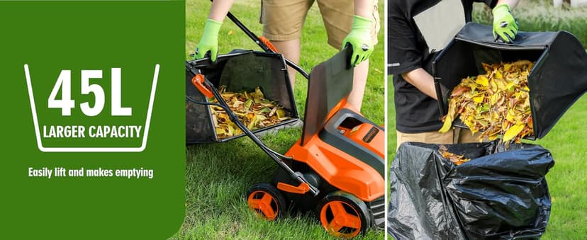 16” Artificial Turf Vacuum,1800w Grass Sweeper 15 Amp Lawn Sweeper Yard Power Brush with 45L Removable Leaf Collection Bag, Quick-Fold, Keeps Clear Sweepy Box, Orange