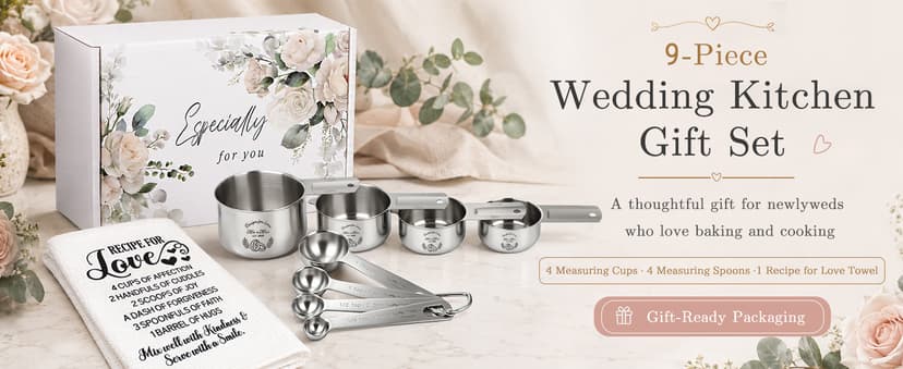 Wedding Gifts for Couples 2026, Bridal Shower Gifts for Bride to Be, Engagement Gift for Newlyweds, Bride Gift, Mr and Mrs Measuring Cups and Spoons Set with Dish Towel B0GTPW413P