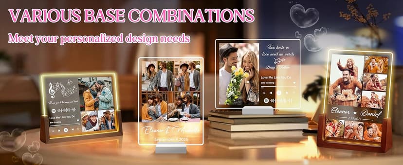 Personalized Valentines Christmas Gifts For Couple Him Her, Custom LED Picture Frame With Photo Night Light, Customized Anniversary Birthday Gifts For Women Men Boyfriend Girlfriend Husband Wife