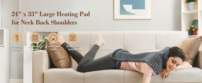 Comfier Heating Pad for Back Pain Relief, Fast Heating Pads for Back Neck and Shoulders, Electric Heated Wrap, 3 Heat Levels & 90-Mins Auto Shut Off, Birthday Gifts for Mom Dad Women Men